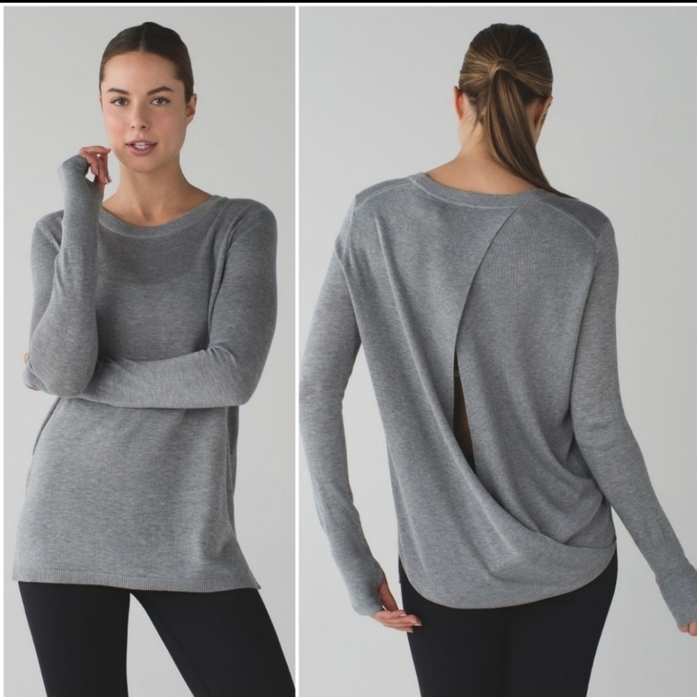 Lululemon Bring It Backbend Open Back Pullover Crew Neck Sweater Heather Grey